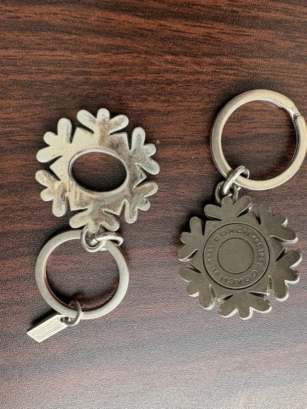 COACH Vintage Silver Crystal Snowflake Turnlock Detachable Valet Keychain Charm